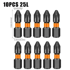 PH2 강력한 자기 크로스 토크 헤드 스크루 드라이버 S2 강철 고경도 미끄럼 방지 비트, 08 10PCS 25L