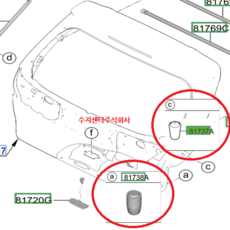 캐스퍼 트렁크 충격방지고무 위아래 1세트 /1737516034B / 1737110044B / 테일게이트 오버슬램 / 17375 16034B / 17371 10044B / 순정부품, 현대