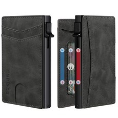 RUNBOX 신분증 창이 있는 남성용 슬림 카드 지갑 - 미니멀리스트 RFID 지갑 팝업 기능 초박형 디자인 금속 명함 케이스 8개 이상의 카드 보관 남성용 선물 남, Bicolor Crazy Horse Gray