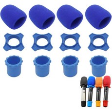 마이크 윈드스크린 커버 덮개 핀 4개 세트 빨간색 무선 핸드헬드 보호 키트 흔들림 방지 방진 실리콘 링 하단 막대 슬리브 홀더 폼 KTV 장치용, 블루
