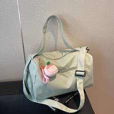 運動健身包短途旅行袋女大容量游泳瑜伽包單肩斜跨揹包男獨立鞋位, 粉色,乾溼分離+獨立鞋位+水蜜桃掛件, 1個