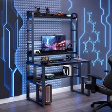 월로덴 DIY 사무용 탁자 높이조절 가능한 2단 선반 K형 다리 컴퓨터 책상, 블랙