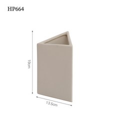 北歐陶瓷三角形花瓶, HP664斜口三角瓶奶白色2326