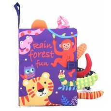 新款立體尾巴布書 啟蒙布書 嬰兒動物布書 立體布書 響紙布書 寶寶布書 撕不爛 早教布書 寶寶觸摸書 觸覺認知布書, 熱帶雨林尾巴