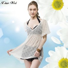 小薇的店 梅林品牌 美胸V領設計長版游泳罩衫 白色 (F) 時尚泳裝罩衫，海灘防曬必備, F