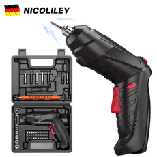 nicoliley 독일 전동 드라이버 3.7V 가정용 전동드릴 47종 휴대용 공구세트, 1세트