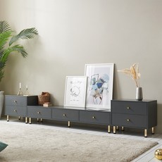 파로미 TV 1-2단 서랍 티비다이 2700 거실장 세트, 그레이