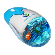 Frutiger Aero Aqua Mouse - 액체 워터 섹션과 플로터(글로브 클라운피시)가 포함된 클리어 블루 USB-C 충