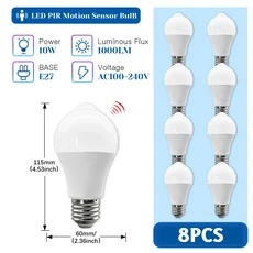 10W A60 PIR 모션 센서 LED 전구 CRI 80+ 적외선 감지기 홈 복도 발코니 출입구용 보안등, [31] A60 12W, [04] AC100-240V, 03 Warm white 3000K