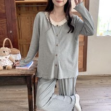 임산부 잠옷 상하의 세트 봄 가을 임부용 스트라이프 긴팔 긴바지 파자마 캐주얼 편안한 홈웨어 JS