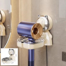 吹風機放置架 吹風機置物架 家用衛生間浴室壁掛式免打孔墻上多功能吹風筒收納架, 1個, 強力吸附【奶油色】鍍銀小熊款1個