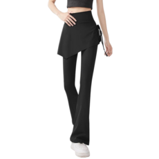 Makone 여성 레이어드 솔리드 하이웨이스트 투피스형 힙업 필라테스 부츠컷핏 바지 미니 스커트 투인원