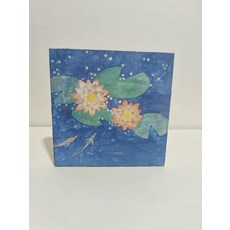 原創手繪礦物顏料裝飾畫 睡蓮荷葉 20x20cm 方形實木畫框, 如圖所示, 1個