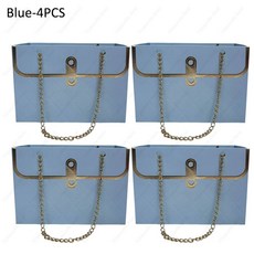 종이 핸드백 꽃다발 데이 크리 휴대용 가방 발렌타인 티브 토트 파티 상자 어머니의 포장 에이 생일 선물, 15x10x10.5cm, Blue4PCS