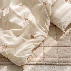 자수 아기이불 신생아 애착 블랭킷 겨울 순면 밍크 베이비 차렵이불, 자수 순면 차렵이불(간절기용), 곰돌이