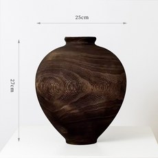 화병 달항아리 대형 북유럽 빈티지 도자기, 연그레이 꽃병 직경25 높이27CM