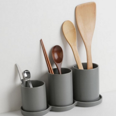 세라믹 수저 통 북유럽풍 3구 다용도 2구 수저 통 도자기 보관함 주방 거치대 건조대 건조함 식기통 건조, 로나드 수저통, (3구 그레이)