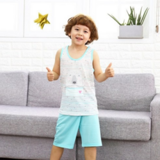 행복한쇼핑몰 남아용 무형광 린넨 쿨드라이 민트빅베어 상하의 런닝 세트