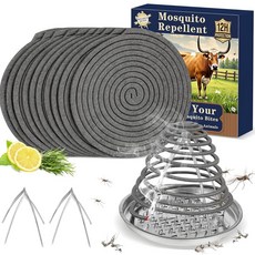 가축 모기 및 파리 퇴치 코일 10팩 소 말 염소 닭용 천연 시트로넬라 12시간 연소 시간 농장 안정적인 야외 곤충 보호 홀더 1개 스탠드 2개 포함