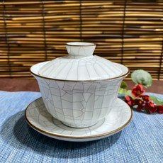 月白 汝窯 金絲鐵線 蓋碗, 如圖所示, 1個
