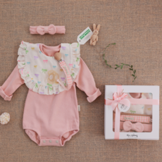 [출산백일선물]우이동금손 리본팝 베이비 4종 선물세트 [포장+쇼핑백세트], 1개, 4개입, 긴팔세트M