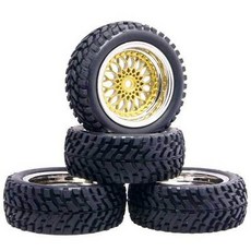 1/10 平跑改拉力 1/16 拉力胎 電鍍復古框 高抓地力 適合平跑 房車 拉力 4入(含胎框) A979 A969, 1個, 拉力胎+黑銀色框-一套(4顆)