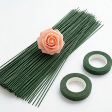 SABUDU 꽃만들기 꽃공예 꽃철사 40cm 테이프 2개, 1세트, 꽃철사40cm 50p x 테이프 2개