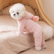 i豆寵物生活館 小狗狗衣服泡泡格子連帽小型犬秋冬保暖四腳衣 可牽引設計, 蒂安綠,L（建議體重4.0-6.0公斤）, 1個