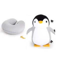 인형 쿠션 목베개 여행 기내 차량 목쿠션 펭귄 lov+5144xl, 그레이 펭귄