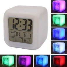 무드알람시계 온도계 알람 달력 탁상시계 무드시계, 화이트