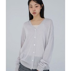 칙스 CHICKS 시어 오버핏 브이넥 니트 가디건 라이트그레이