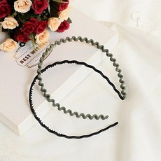 무광 웨이브 헤어밴드 그린 블랙 세안 밴드 머리띠 세트 패션 소품 2개입