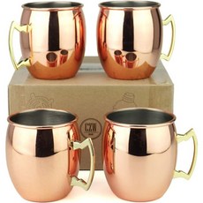 PG 구리로즈 골드 도금 스테인리스 스틸 모스크바 뮬 머그 바 선물 세트 4 팩토리 다이렉트 19온스 정통 전통 디자인 매끄러운 마감 오리지널 황동 손잡이, Smooth Original Traditional St