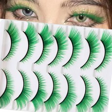 VNIHTT 7쌍 블루 속눈썹 내추럴 룩 소프트 플러피 컬러 속눈썹 캣 인조 속눈썹 할로윈 프레 파티 무대 메이크업에, Green