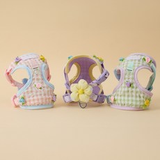 펫쭈 강아지 꽃 하네스 가슴줄 산책 앞섬방지, 1개, 핑크