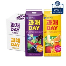 [보리보리]연세유업 과채데이 과채음료 퍼플 24팩+옐로우 24팩(총48팩), 48개/190ml