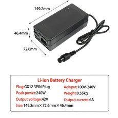 리튬 이온 폴리 고속 충전기 36 V 6A 배터리 42V GX16 IEC XT60XT90 10S 볼트, 05 EU Plug, 01 CHINA, 01 GX12 3PIN