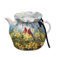 소노이에 카디널 버드 벚꽃 프린트 찻주전자용 면 티 코시 따뜻한 찻주전자 커버 가정용 주방 식탁 장식용 보온 주전자