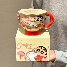 귀여운 크레용 신짱 도자기 머그컵 사무실 커피 우유컵 생일 선물, 1개, 신짱 레이스 화이트포옹