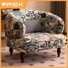 데일리가구 북유럽풍 1인용 쇼파 소파 의자 빈티지 엔틱 의자 카페 안락 꽃무늬 디자인 인테리어, 1개, 블루피콕