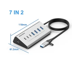 10포트 USB A USB C 허브 3.0 도킹 스테이션 5Gbps 타입 C 스플리터 확장 멀티 소켓 알루미늄 어댑터 PC 노, 01 7 Ports, 01 China Mainland