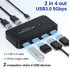 MZX USB 3.0 스위치 KVM 선택기 허브 도킹 스테이션 2 컴퓨터 노트북 PC 액세서리 Macbook 용 키보드 공유, 01 2x4 USB 3.0 SWITCH