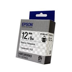 라벨테이프 ST12K-PX 12mm 투명바탕 검정글씨 공장용 공업용 작업용