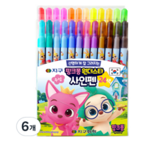 지구화학 핑크퐁 원더스타 사인펜 24색, 혼합색상, 6개