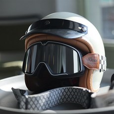 3c認證復古巡航踏板機車頭盔機車女夏季男半盔電動車四分之三盔, 乳白色+風鏡面具,2XL, 1個