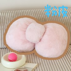 加絨蝴蝶結抱枕 - 2026新款沙發車用靠枕, 粉皮,長度48公分寬度38公分, 1個