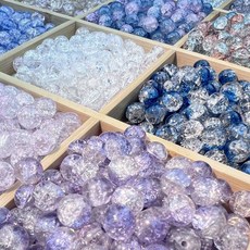 手鏈製作材料包手串diy琉璃珠材料包 500顆卡片6/8mm/10mm冰裂琉璃珠爆花珠手工編織diy手鍊材質飾品散珠 裝, 【8mm爆花B2#】粉白漸變,20顆【送彈力線2公尺】, 1個