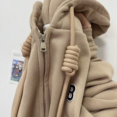 加絨加厚字母印花開衫連帽衛衣，男女款秋冬寬鬆慵懶風外套