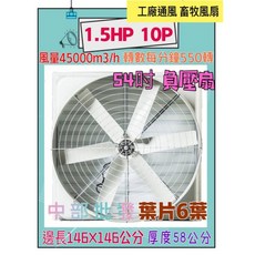 六葉直結式風機 54吋負壓扇 - 工廠畜牧通風抽送風扇, 風扇+(請備註電壓)