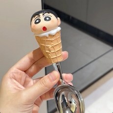 桃園出貨ing 蟹鉗勺子蘋果核勺子冰淇淋勺家用創意卡通可愛甜品勺高顔值飯勺湯 JXNL, 蠟筆小新勺子, 1個